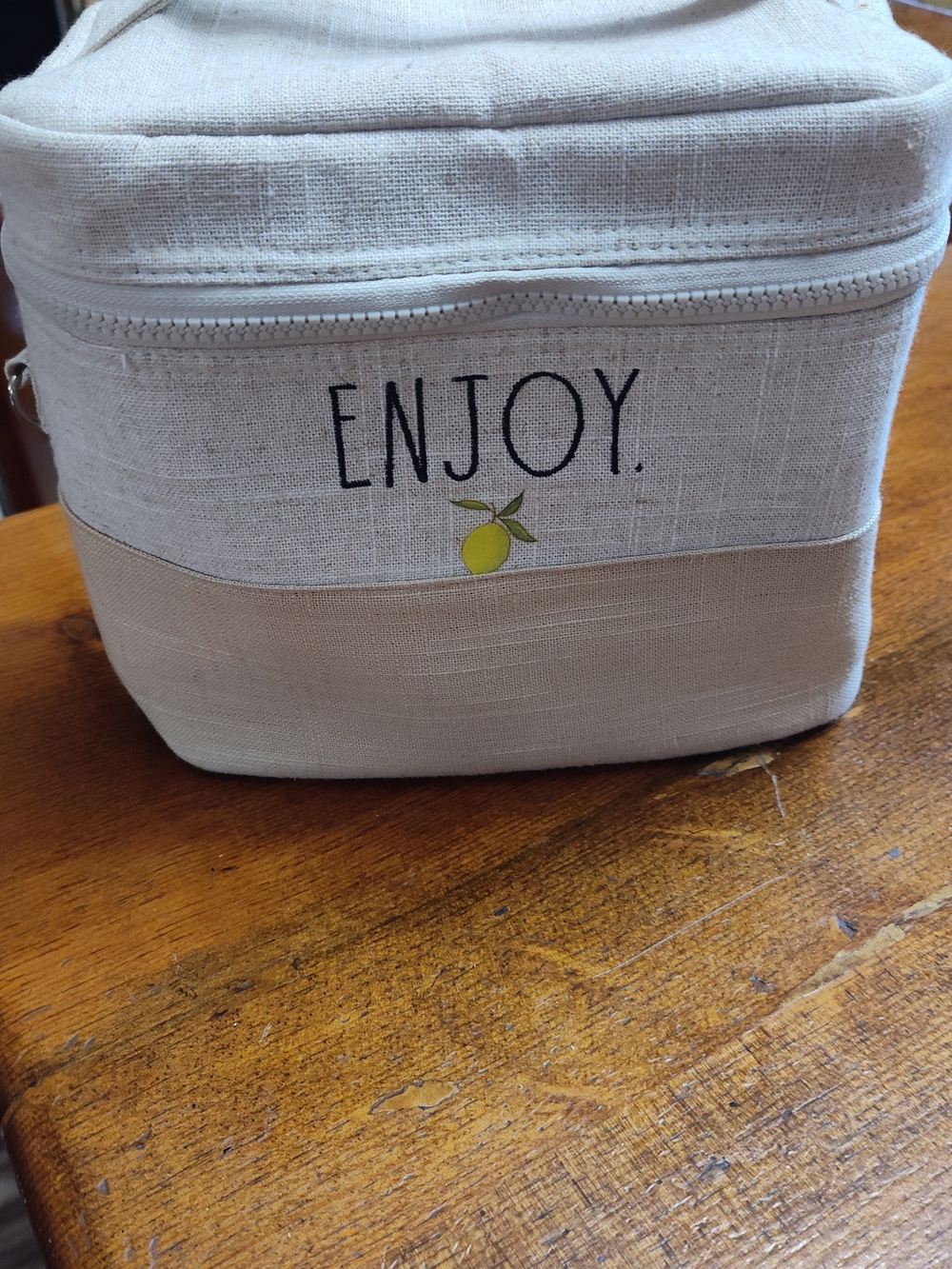 Rae Dunn Canvas 'ENJOY.' Lunch Bag Cooler - Cream with Yellow Accent